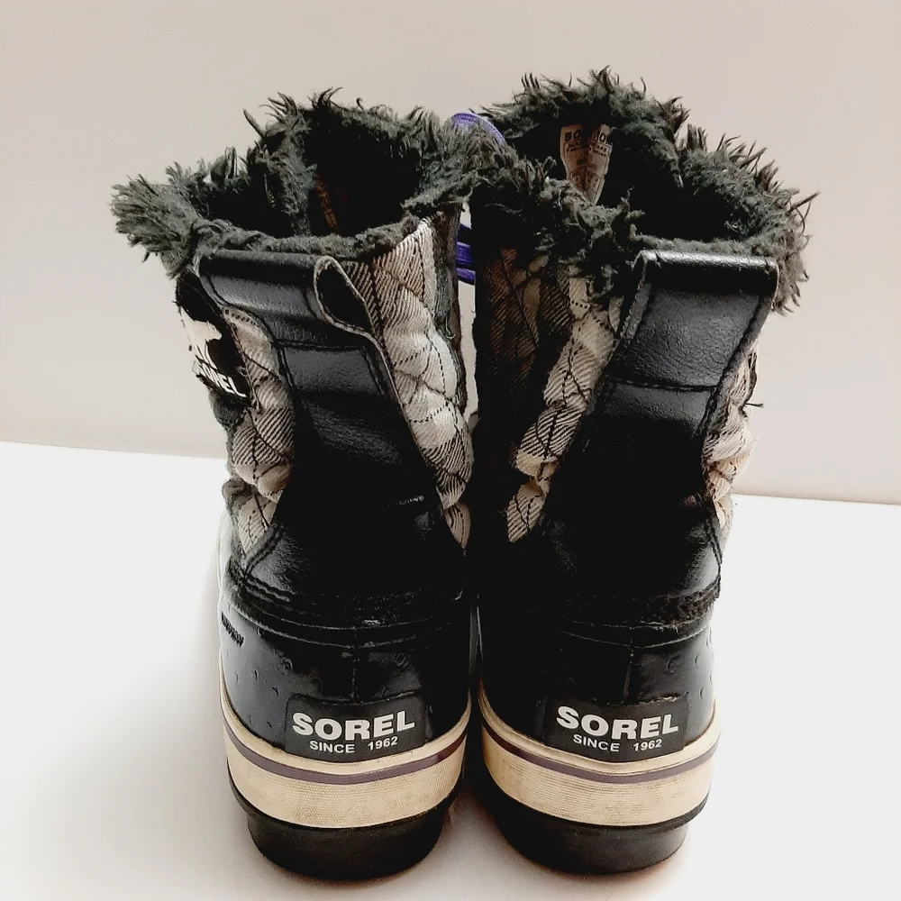 SOREL Tivoli II Plaid Short Lace-Up Snow Winter Boots Waterproof B&W Sz 8 Flawed - Picture 7 of 14